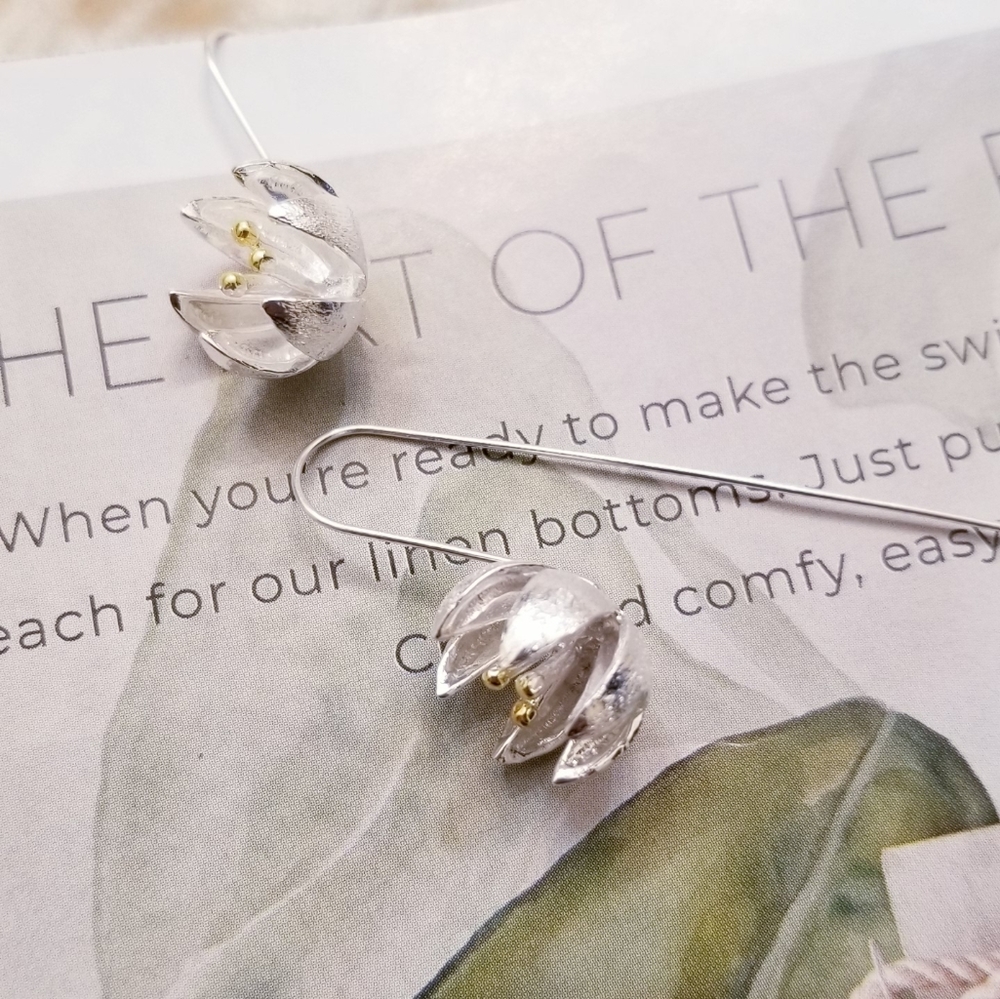 Beautiful 925 S Silver Flower long Earrings - Picture 10 of 16